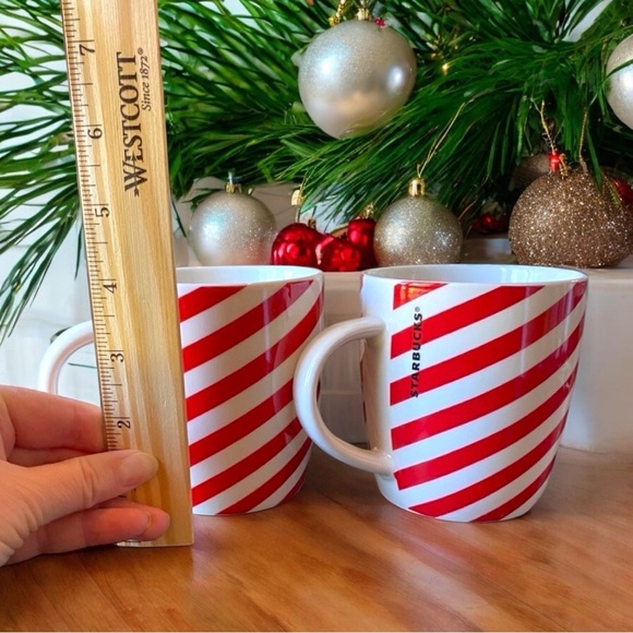 STARBUCKS Candy Stripe Red & White Christmas Mugs - 12oz (Set of 2) - Picture 4 of 10